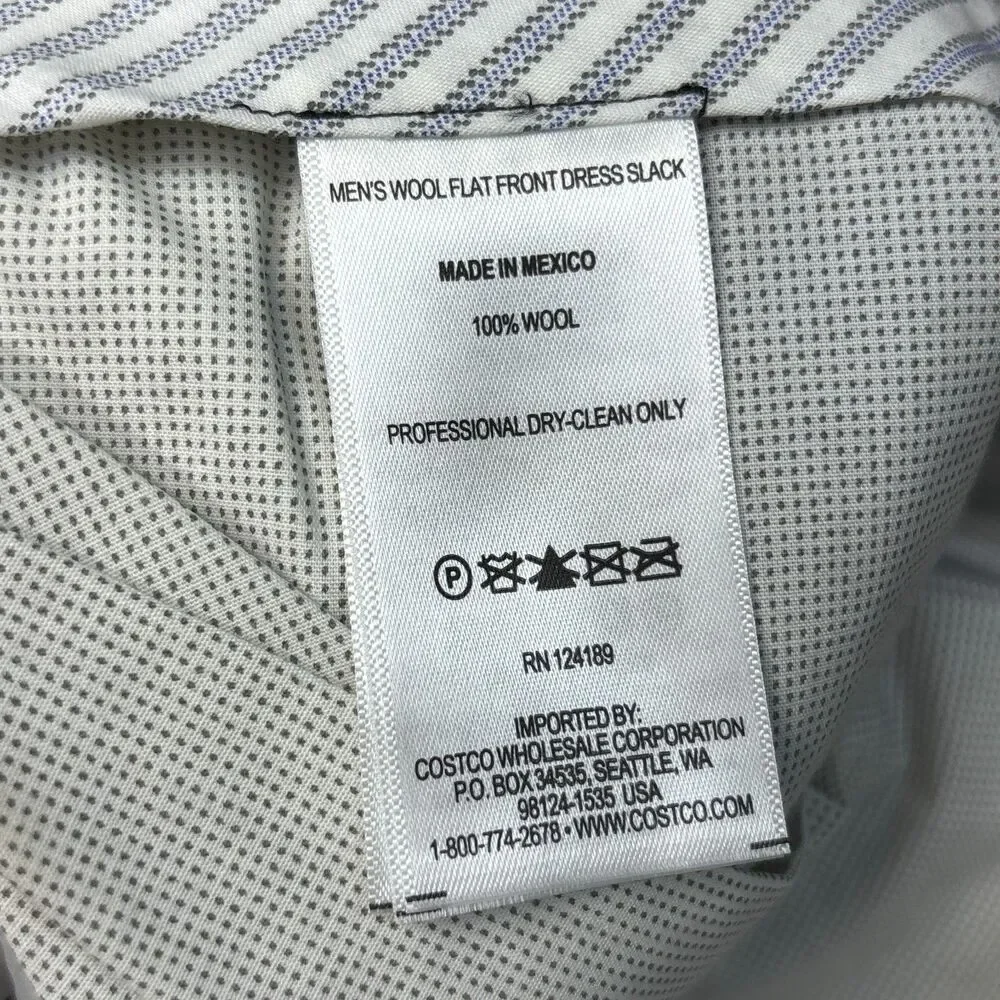 NWT Kirkland Signature Men 100% Wool Dress Pants Slack Size 38x29 Gray D119 -17